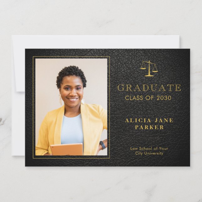 2026 Law school graduation black gold photo Announcement (Front)