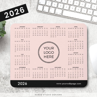 2026 Light Pink Business Logo Calendar Mouse Pad