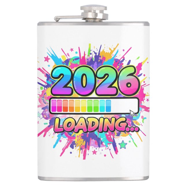 2026 Loading... Progress Bar Sticker Hip Flask (Front)