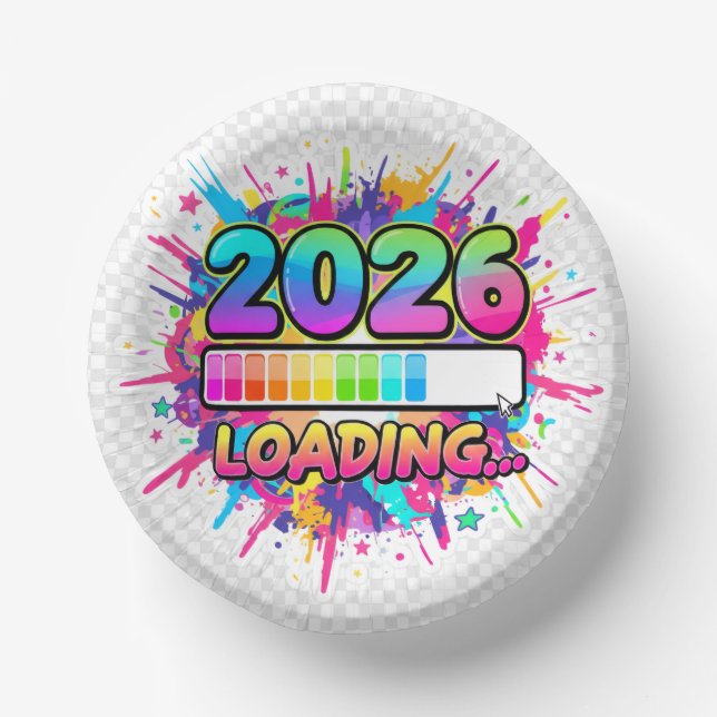 2026 Loading... Progress Bar Sticker Paper Plate (Front)