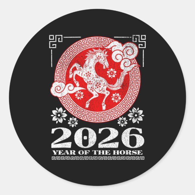 2026 Lunar Chinese New Year Fire Horse  Classic Round Sticker (Front)