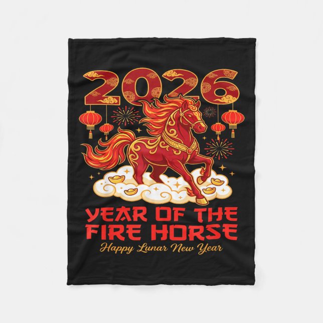 2026 Lunar Chinese New Year Of The Fire Horse Zodi Fleece Blanket (Front)