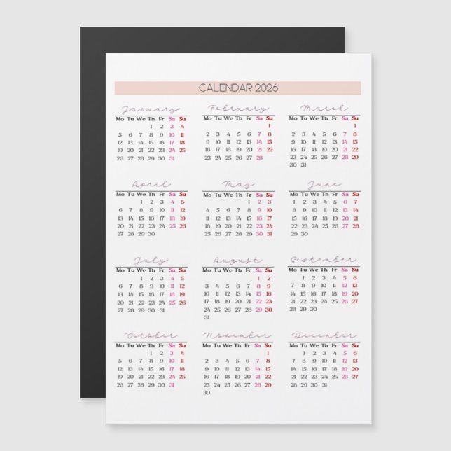 2026 Magnetic Calendar Card (Front/Back)