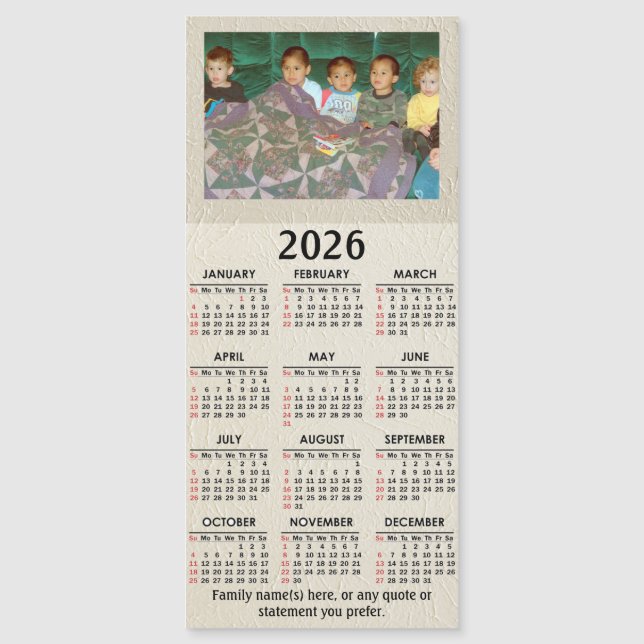 2026 Magnetic Calendar with Your Photo and text (Front)