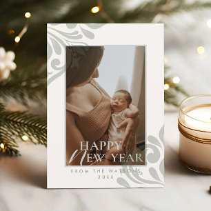 2026 Minimal Calm Green Ivory Elegant New Year Holiday Card