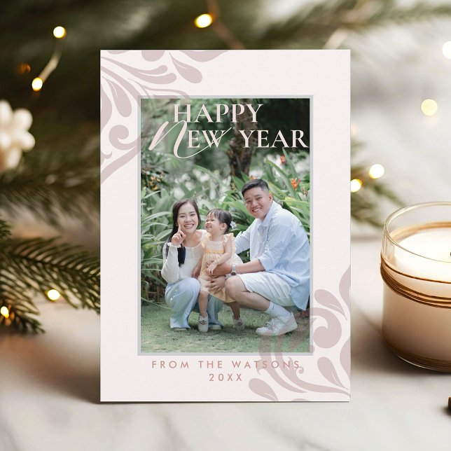 2026 Minimal Pink Ivory Typography Photo New Year Holiday Card (Creator Uploaded)