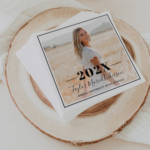 2026 Minimalist Black Photo Graduation Party Napkin