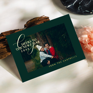 2026 Minimalist Modern Script Green Photo Foil Holiday Card
