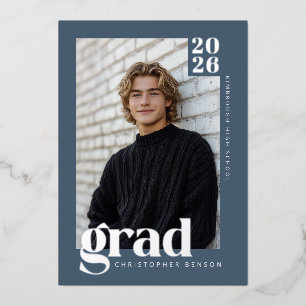 2026 Modern Blue 4 Photo Graduation Silver
