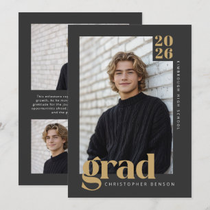 2026 Modern Charcoal & Warm Gold Graduation Invitation