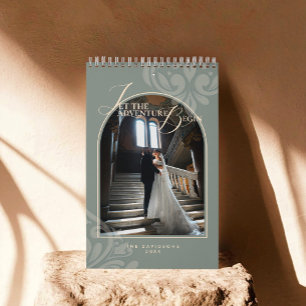 2026 Modern Classic Sage Damask Chic Couple  Calendar