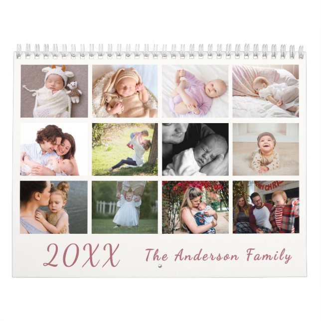 2026 Modern Family Photo Calendar – Pink & white (Cover)