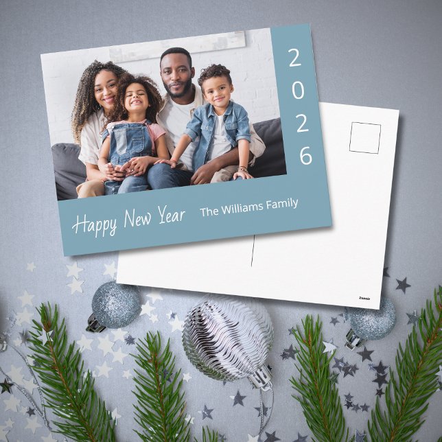 2026 Modern Happy New Year Family Photo Holiday Postcard (Creator Uploaded)