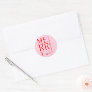 2026 Modern Merry and Bright Red Pink Christmas Classic Round Sticker