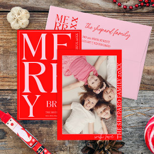 2026 Modern Merry and Bright Red Pink Christmas Envelope