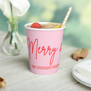 2026 Modern Merry and Bright Red Pink Christmas Paper Cups