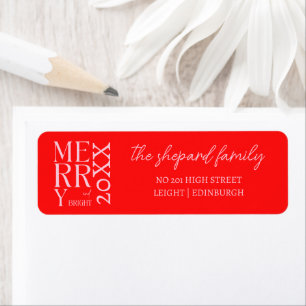 2026 Modern Merry and Bright Red Pink Christmas Return Address Label