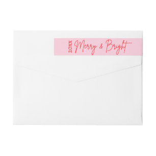 2026 Modern Merry and Bright Red Pink Christmas Wrap Around Label