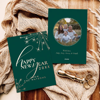 2026 Modern Minimal Photopop Teal Typography Foil Holiday Card