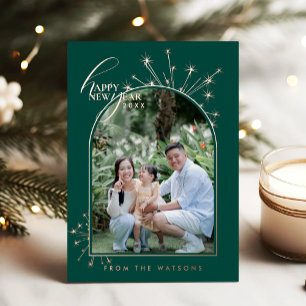 2026 Modern Minimal Photopop Teal Typography Foil Holiday Card