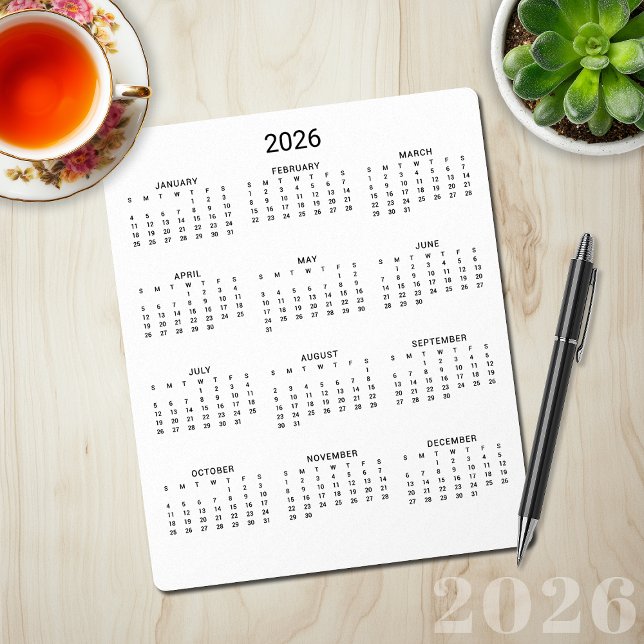 2026 Modern Minimalist Black and White Calendar Mouse Pad (2026 Modern Minimalist Black and White Calendar Mouse Pad)