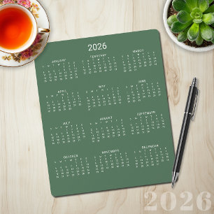 2026 Modern Minimalist Sage Green Calendar Mouse Pad