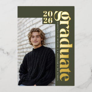 2026 Modern Olive Green Photo Graduation Gold