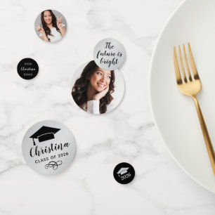 2026 Modern Silver Custom Photo Graduation Party Confetti