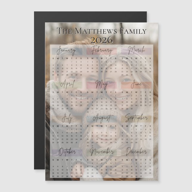 2026 Modern Sleek Holiday Photo Calendar (Front/Back)