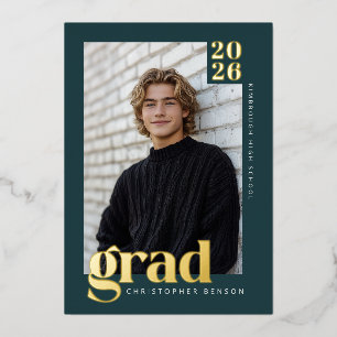 2026 Modern Teal Green 4 Photo Graduation Gold