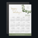 2026 Modern Wreath Your Logo here Calendar<br><div class="desc">Extend your Holiday greetings and thank your clients, employees and customers with these modern and customizable Christmas Corporate Holiday magnetic 2026 calendar cards. Replace the logo with your own branding, personalize the message, Featuring my modern wreath illustration in gold, green, and the words "Happy Holidays" in a gold color hue...</div>