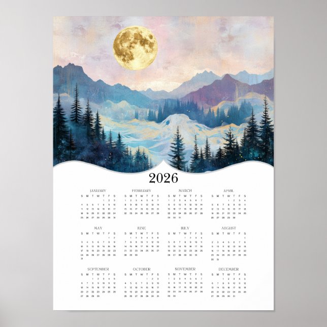 2026 Moon Fantasy Landscape Full Year Calendar Poster (Front)