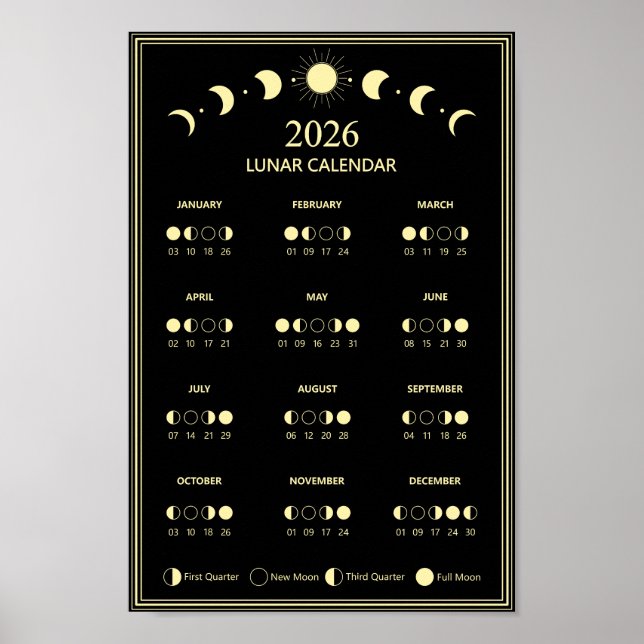 2026 Moon Phase Calendar Lunar Cycles Minimalist Poster (Front)