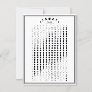 2026 Moon Phase Lunar Cycles Calendar Minimalist Postcard