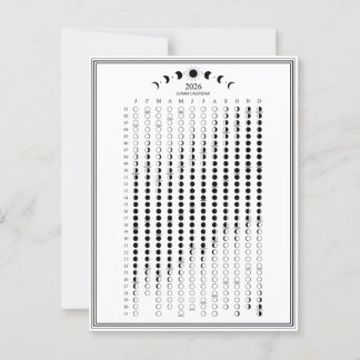 2026 Moon Phase Lunar Cycles Calendar Minimalist Postcard