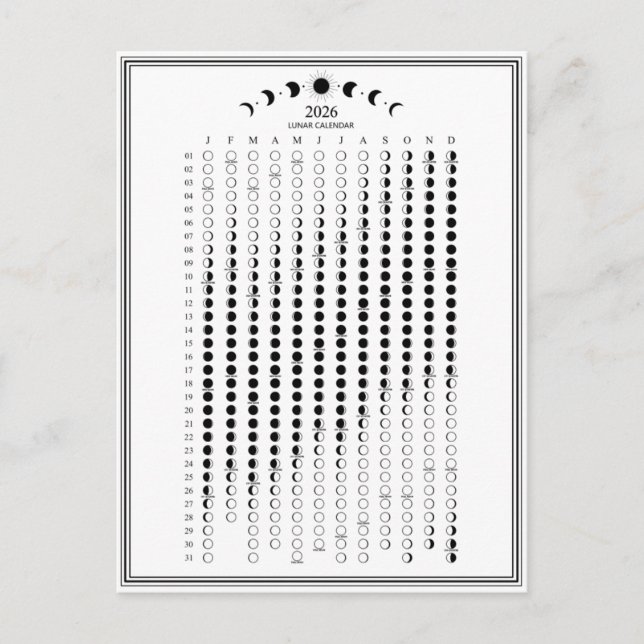 2026 Moon Phase Lunar Cycles Calendar Minimalist Postcard (Front)