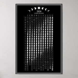 2026 Moon Phase Lunar Cycles Calendar Minimalist  Poster