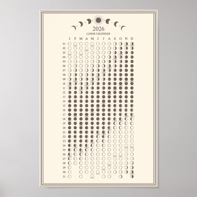 2026 Moon Phase Lunar Cycles Calendar Minimalist Poster (Front)