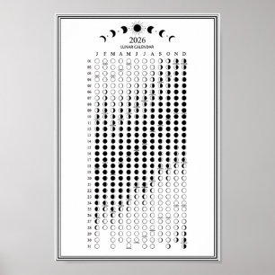 2026 Moon Phase Lunar Cycles Calendar Minimalist Poster