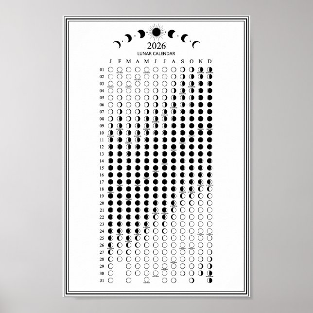 2026 Moon Phase Lunar Cycles Calendar Minimalist Poster (Front)