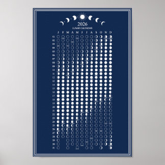 2026 Moon Phase Lunar Cycles Calendar Minimalist Poster