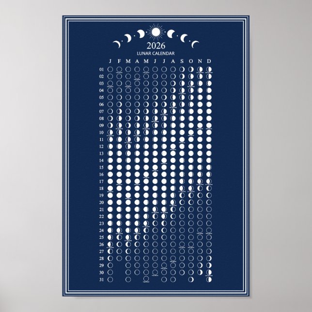 2026 Moon Phase Lunar Cycles Calendar Minimalist Poster (Front)
