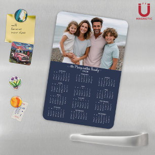 2026 Navy Blue Personalised Family Photo Calendar Magnet