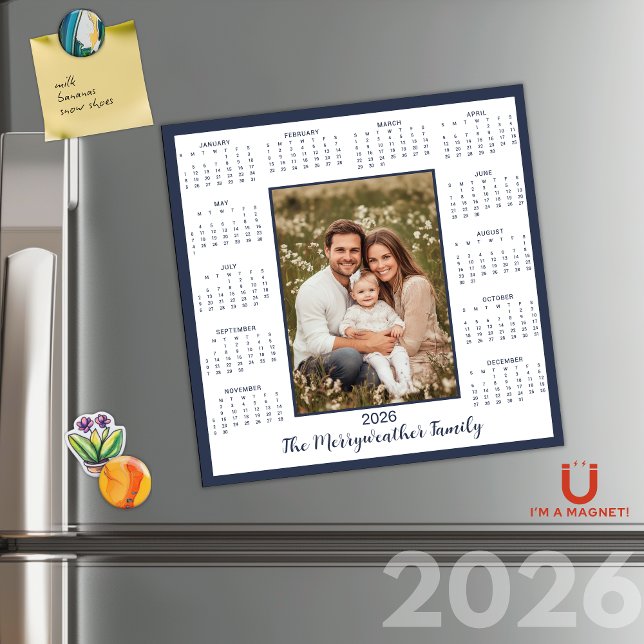 2026 Navy Blue Photo Magnetic Calendar (2026 Navy Blue Photo Magnetic Calendar)
