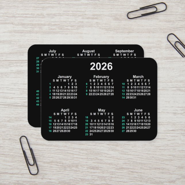 2026 Neon 52 Week ISO Calendar by Janz Business Card (Front/Back In Situ)