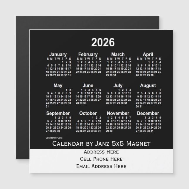 2026 Neon White Business Calendar by Janz (Front/Back)