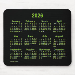 2026 Neon Yellow Green Calendar by Janz Mouse Pad