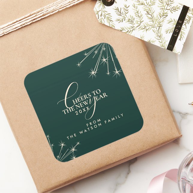2026 New Year Classy Modern Typography Green Square Sticker (Creator Uploaded)