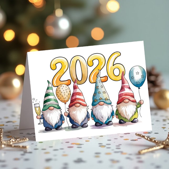 2026 New Year Cute Gnomes Celebration Party Holiday Card (2026 New Year Cute Gnomes Celebration Party Holiday Card)