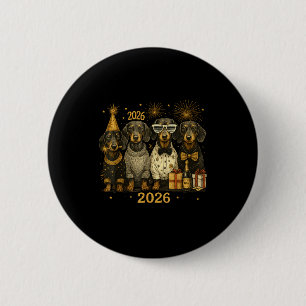 2026 New Year Dachshund Gold Vintage Party Art  6 Cm Round Badge